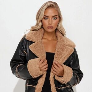 Teddy Noir Faux Leather Trench - Black